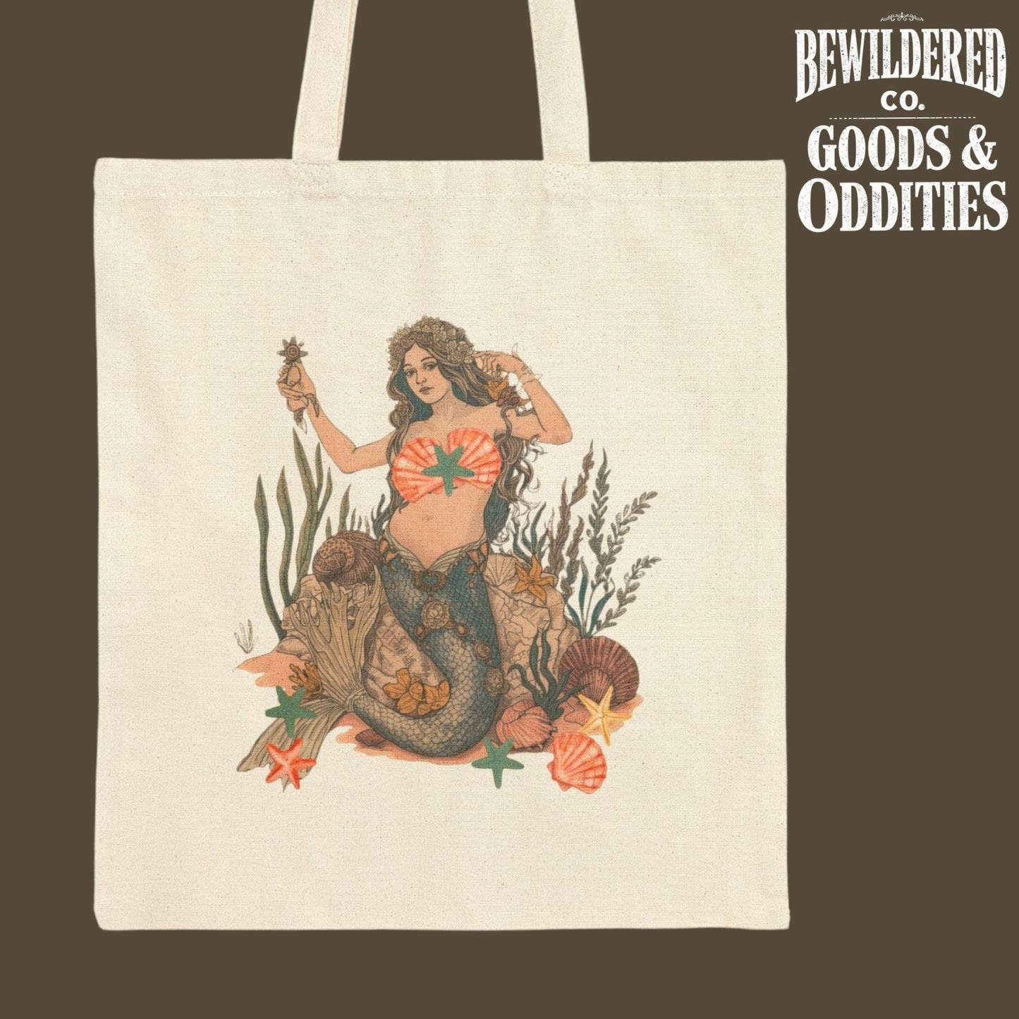 Mermaid Vintage Style Canvas Tote — Beach Bag, Eco Shopper