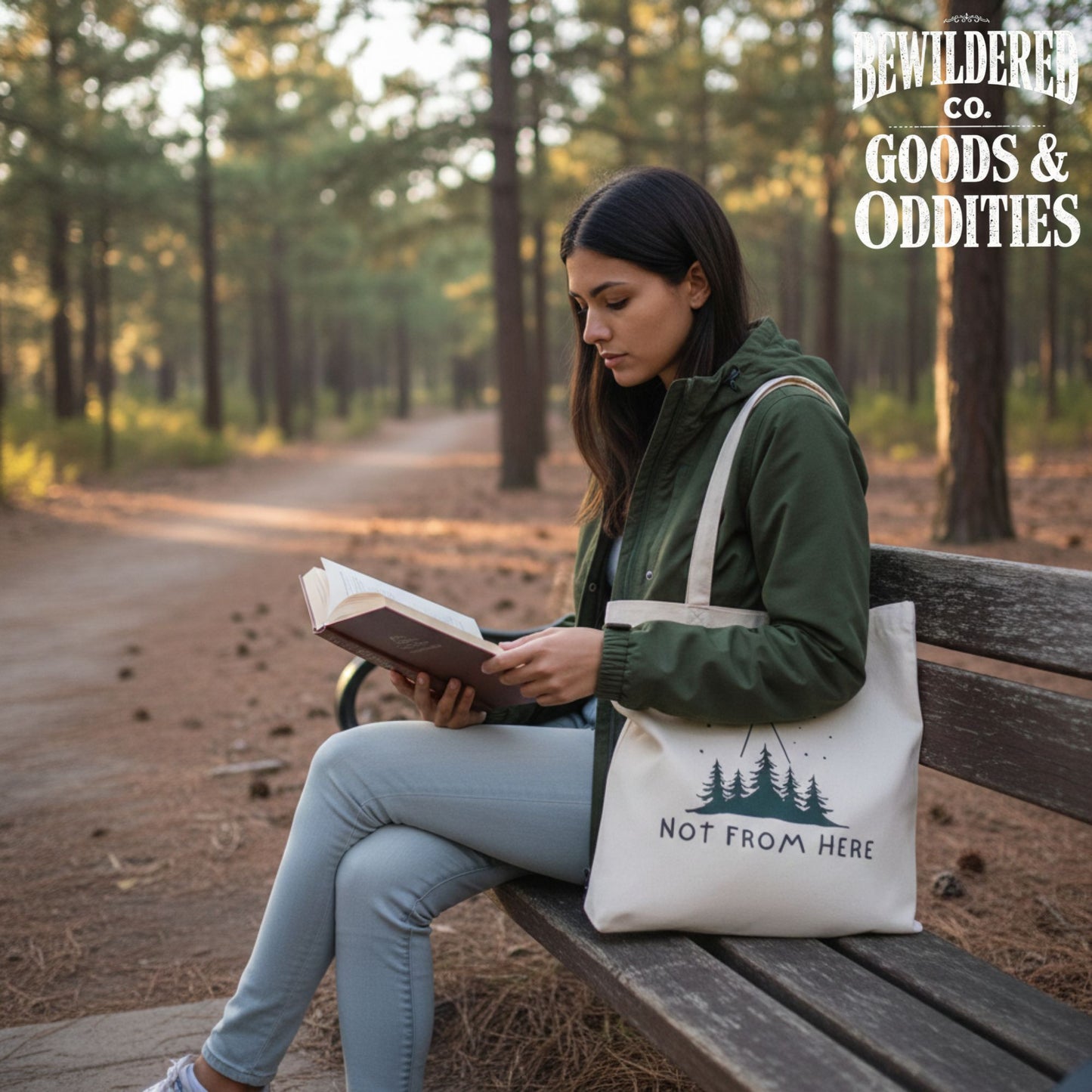 Not From Here Tote — UFO & Forest Cotton Canvas Bag