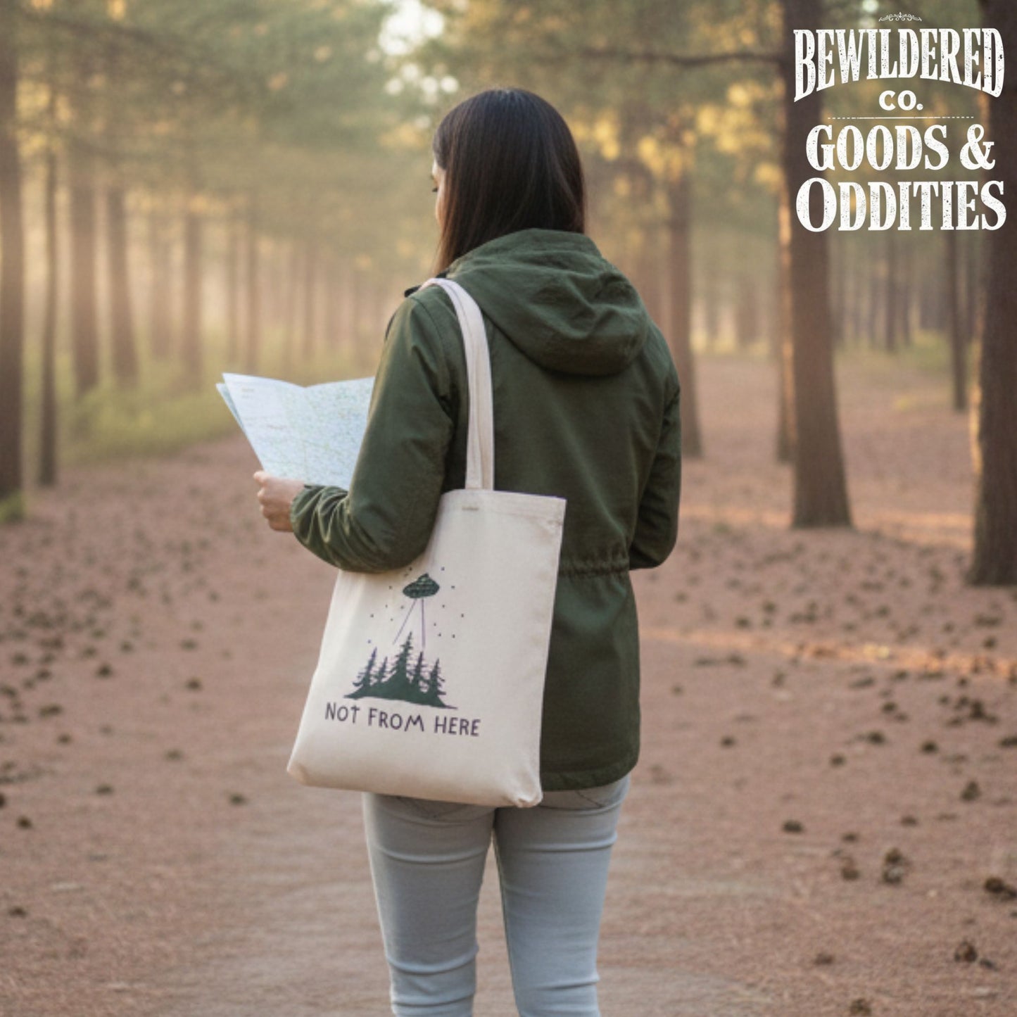 Not From Here Tote — UFO & Forest Cotton Canvas Bag