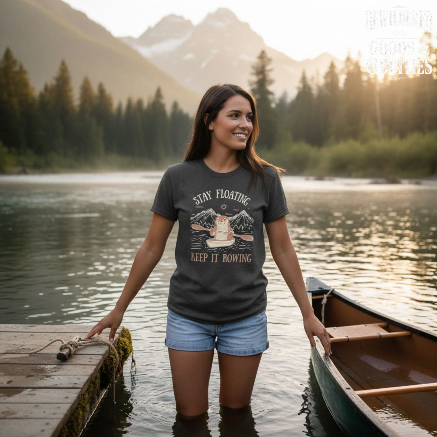River Queen T-Shirt — Cute Otter Canoe Graphic Tee for Outdoor Lovers