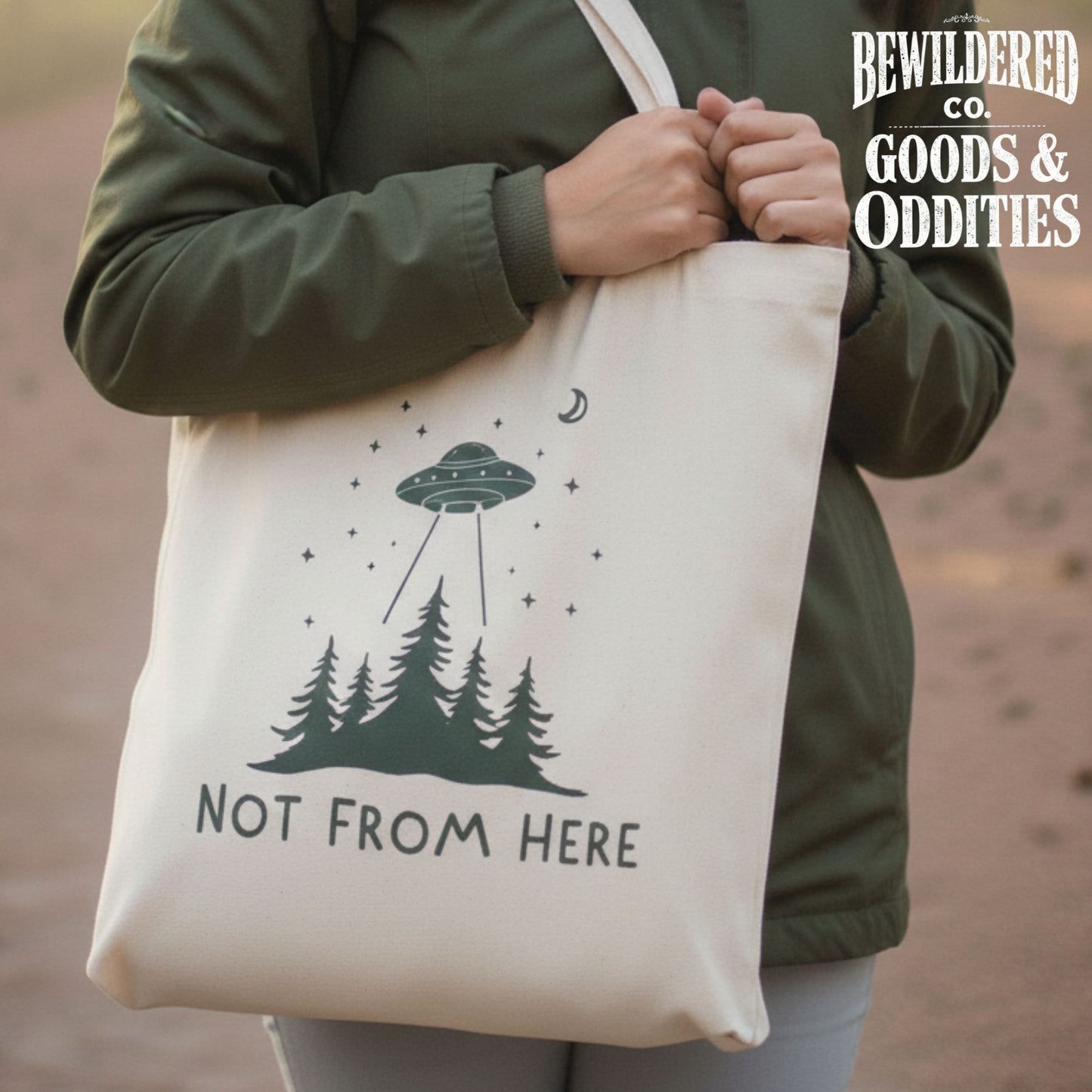 Not From Here Tote — UFO & Forest Cotton Canvas Bag