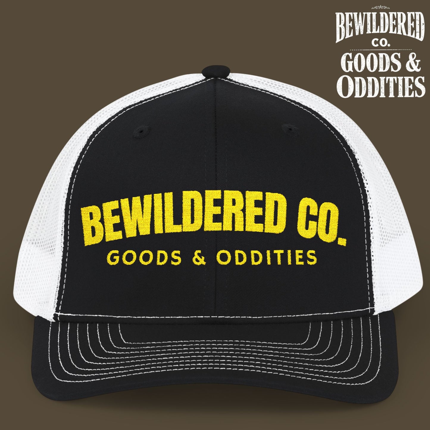 Bewildered Co. Embroidered Trucker Cap — 'Goods & Oddities' Snapback