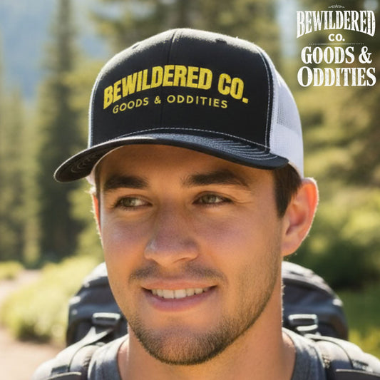 Bewildered Co. Embroidered Trucker Cap — 'Goods & Oddities' Snapback