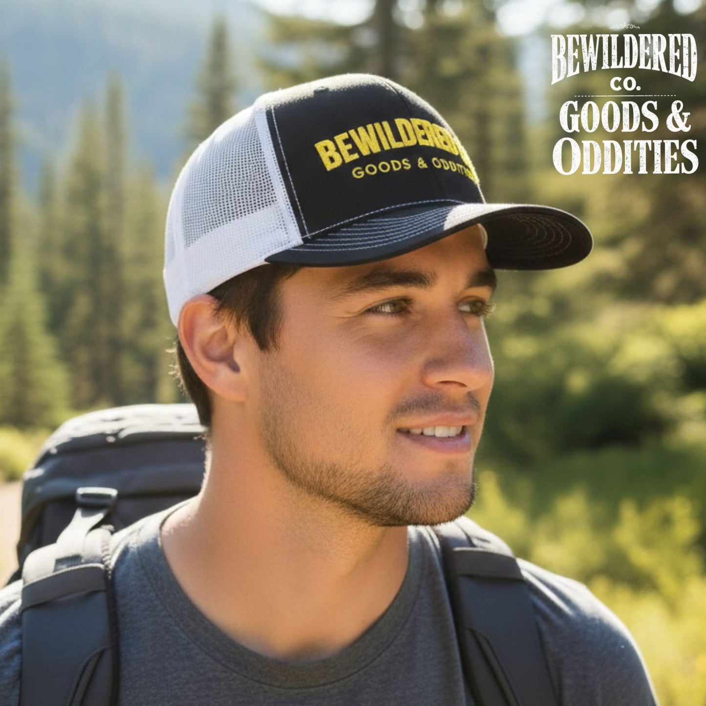 Bewildered Co. Embroidered Trucker Cap — 'Goods & Oddities' Snapback