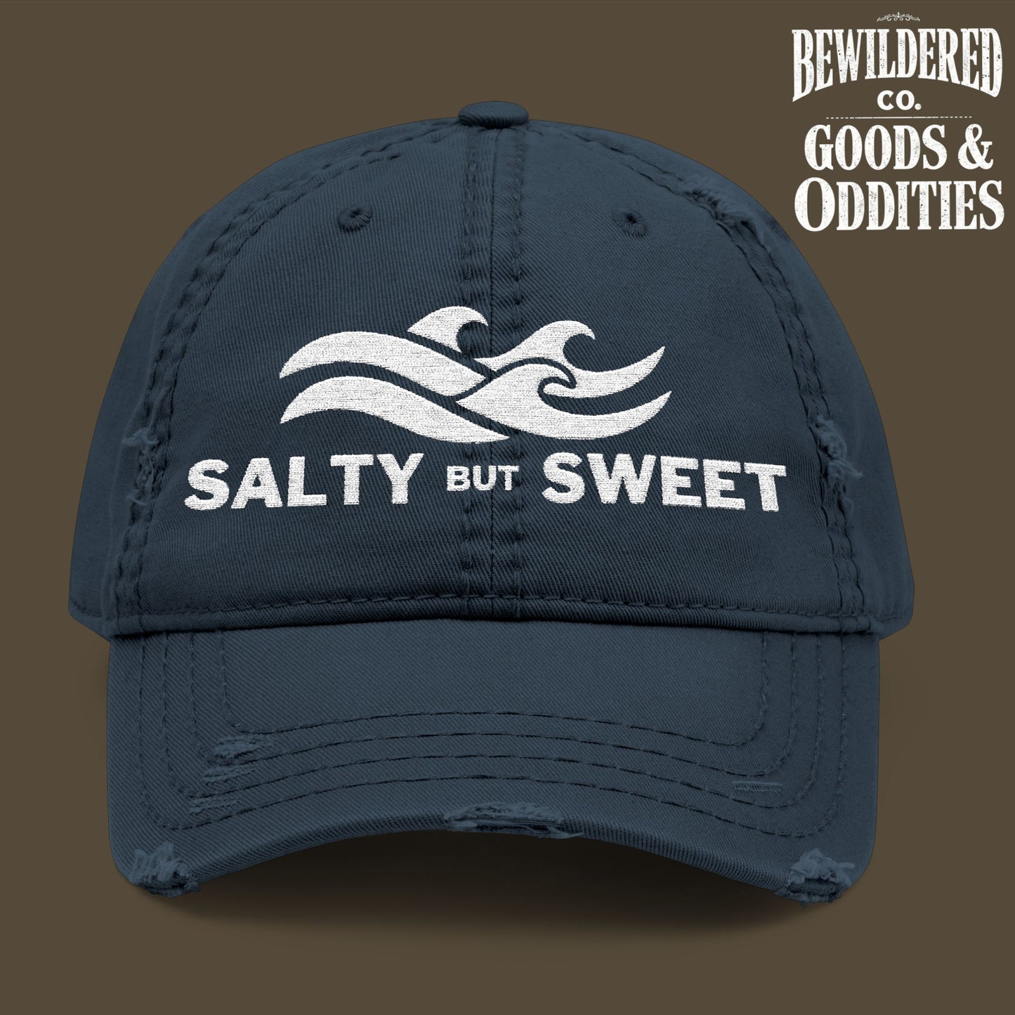 Distressed Dad Hat — "Salty but Sweet" Embroidered Wave Cap