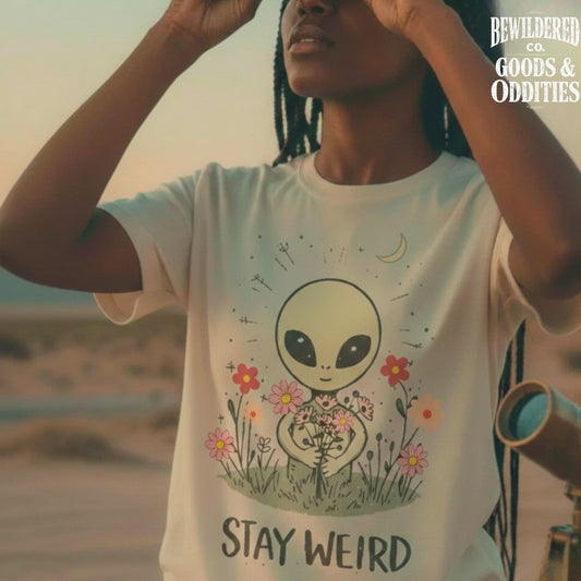 Stay Weird Alien T-Shirt — Cute UFO Graphic Tee for Alien Lovers