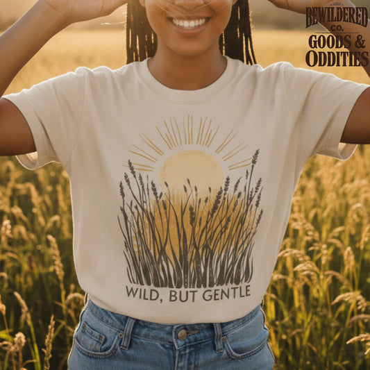 Wild But Gentle T-Shirt — Boho Sun & Wheat Graphic Tee
