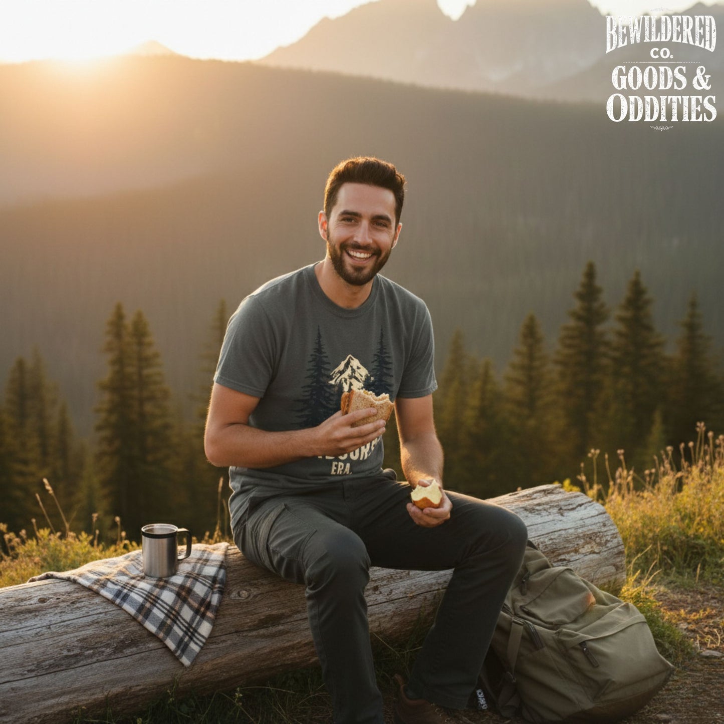 Outdoorsy Era T-Shirt — Vintage Mountain & Pine Forest Graphic