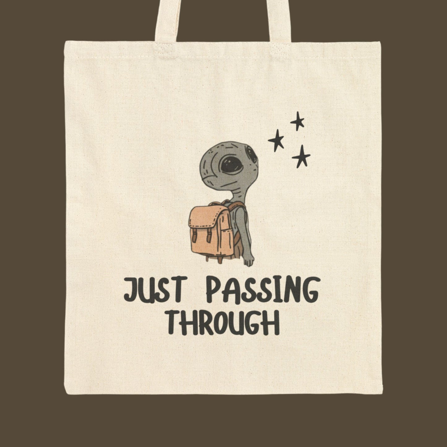 Just Passing Through Tote Bag — Bewildered Goods & Oddities Canvas Tote