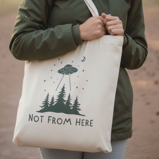 Not From Here Tote — UFO & Forest Cotton Canvas Bag