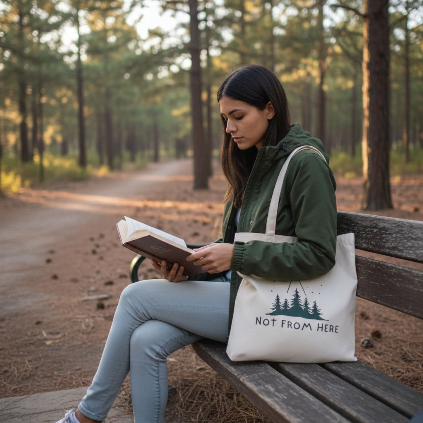 Not From Here Tote — UFO & Forest Cotton Canvas Bag