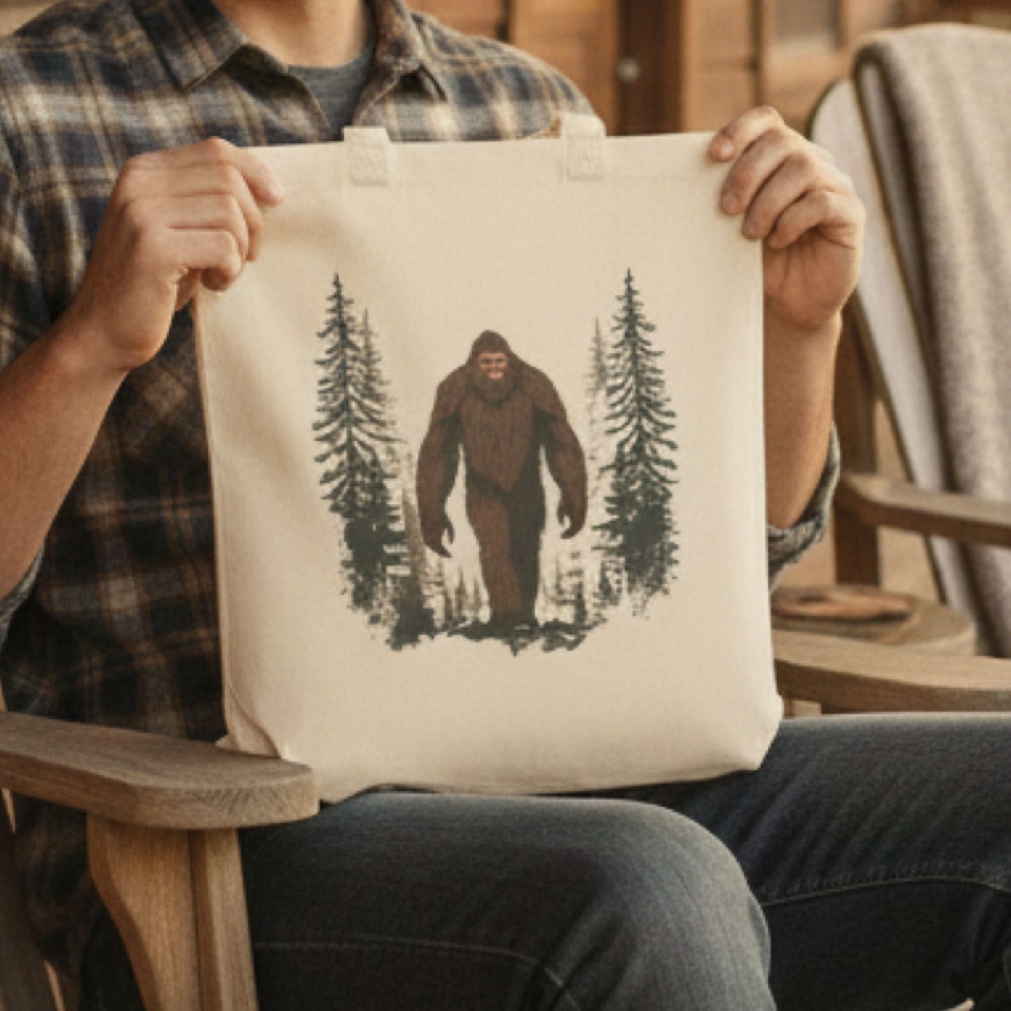 Bigfoot Forest Tote Bag — Sasquatch Canvas Book & Market Bag