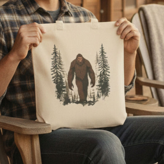 Bigfoot Forest Tote Bag — Sasquatch Canvas Book & Market Bag