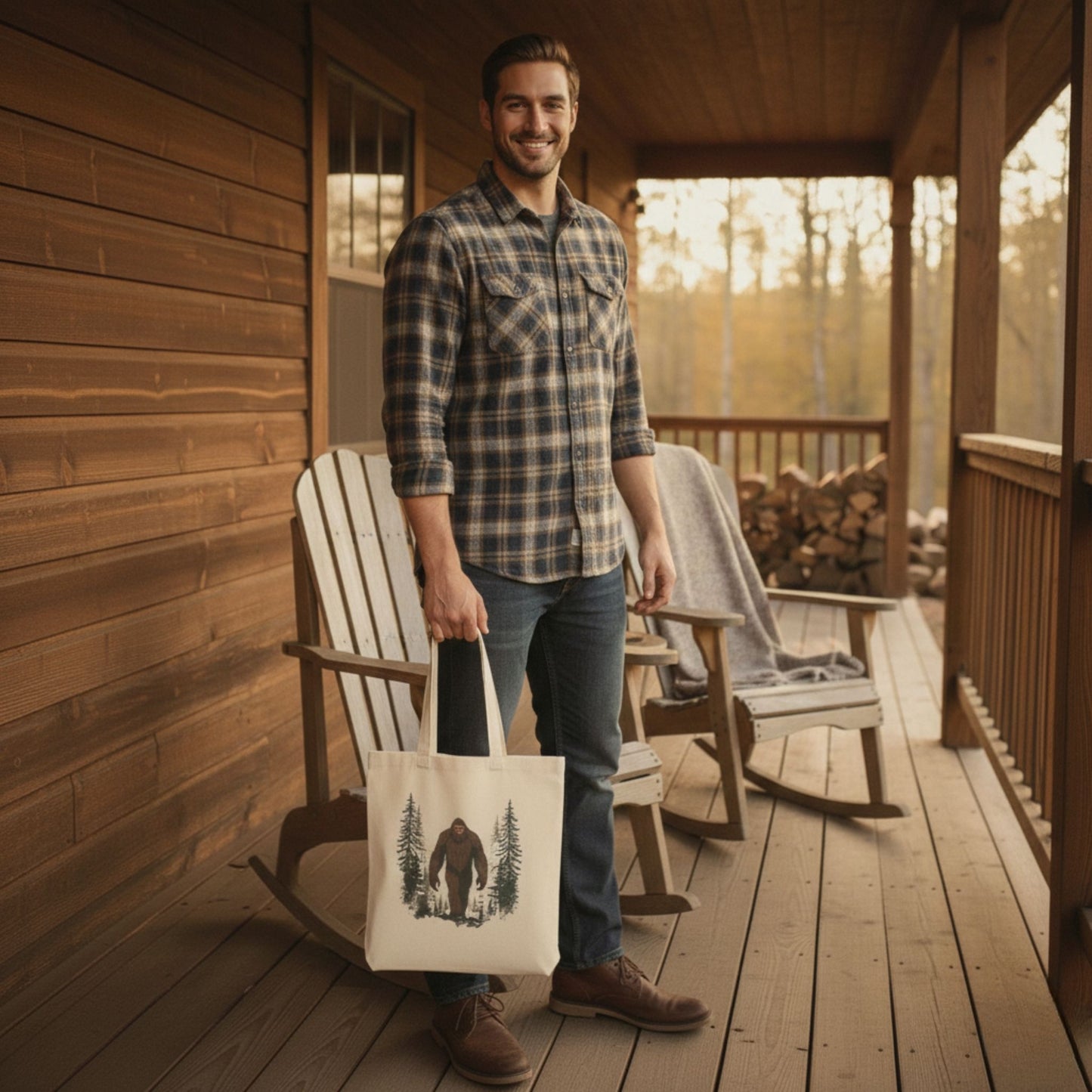 Bigfoot Forest Tote Bag — Sasquatch Canvas Book & Market Bag