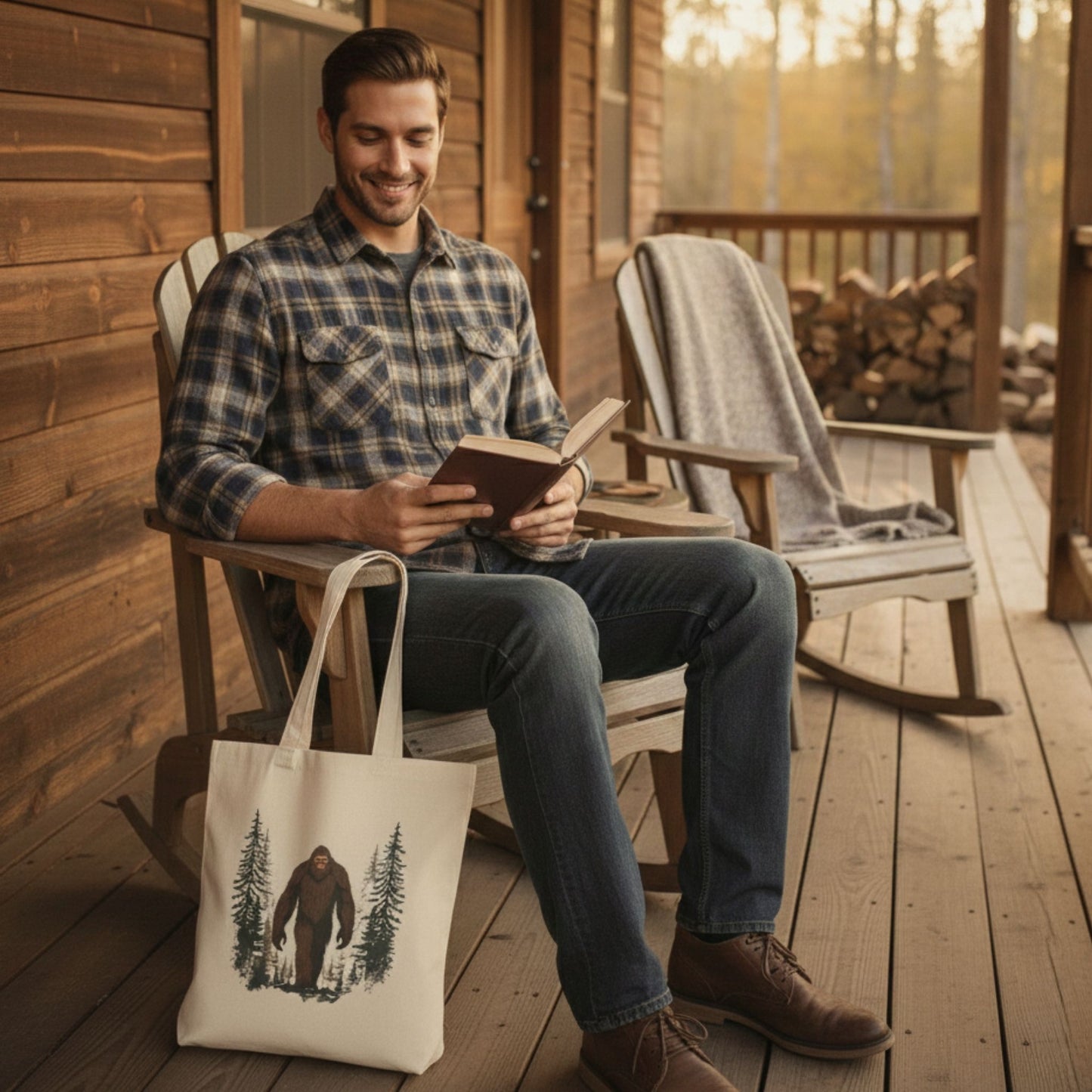 Bigfoot Forest Tote Bag — Sasquatch Canvas Book & Market Bag