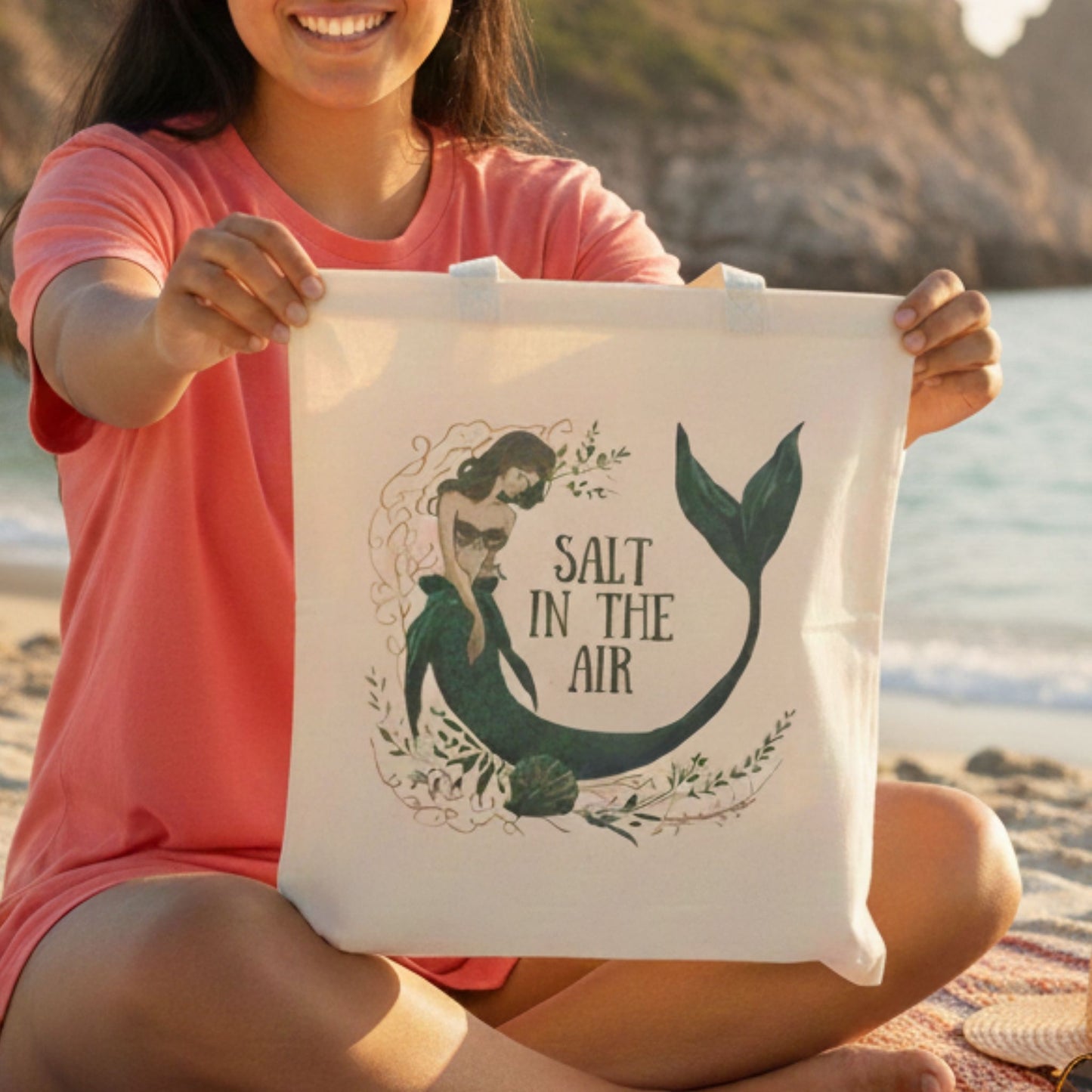 Mermaid 'Salt in the Air' Canvas Tote Bag — Beachy Eco Shopper
