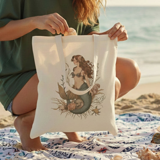 Mermaid Tote Bag — Nautical Canvas Tote