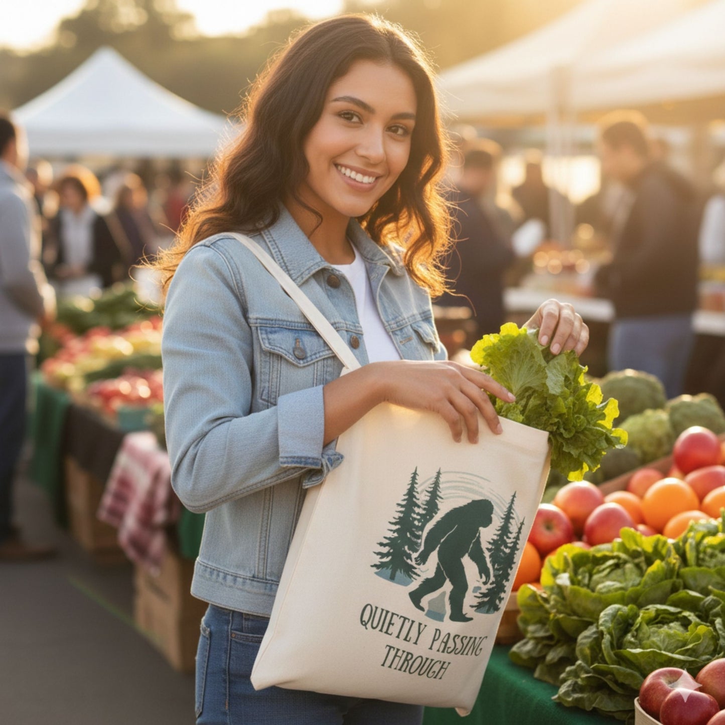Bigfoot Quietly Passing Through Tote Bag — Sasquatch Forest Canvas Tote