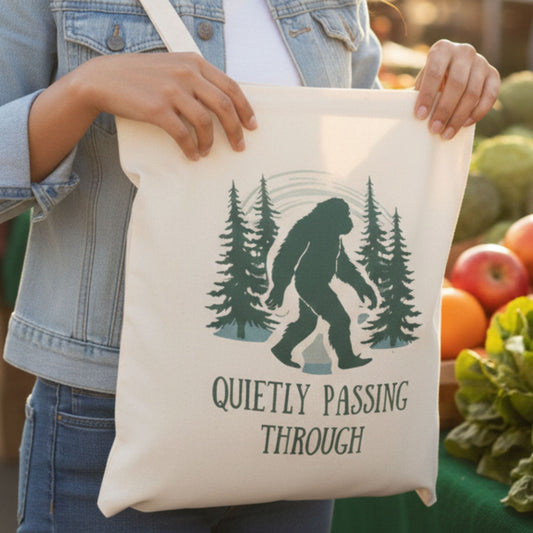 Bigfoot Quietly Passing Through Tote Bag — Sasquatch Forest Canvas Tote