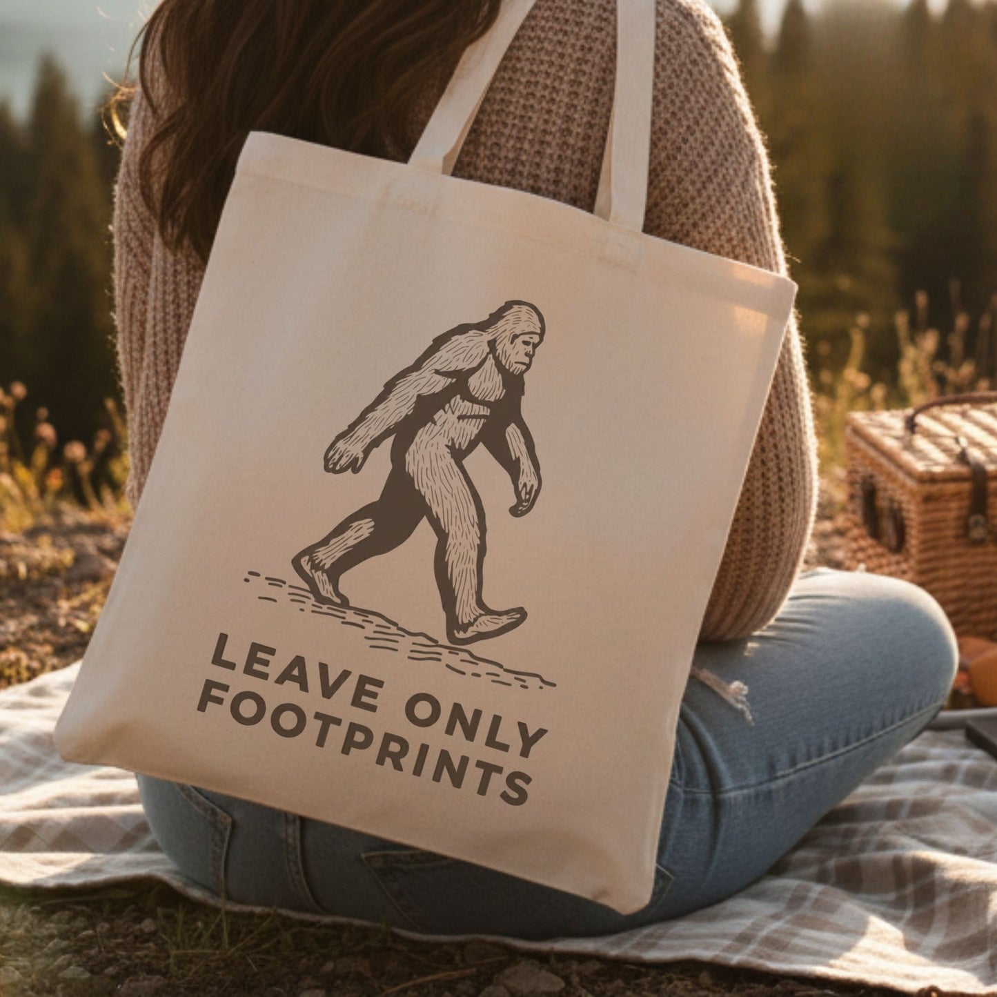 Bigfoot Canvas Tote Bag — 'Leave Only Footprints' Sasquatch Eco Shopper