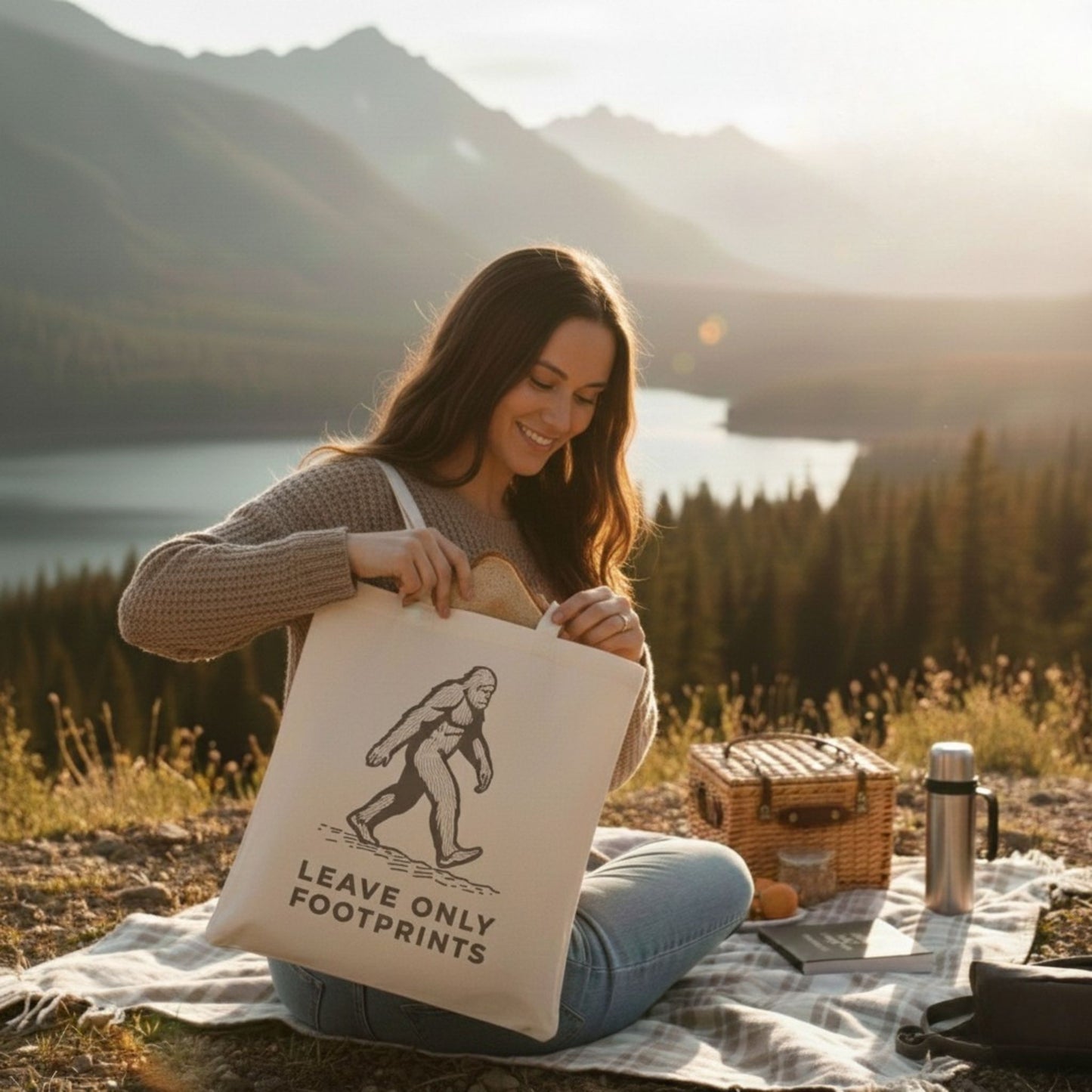 Bigfoot Canvas Tote Bag — 'Leave Only Footprints' Sasquatch Eco Shopper