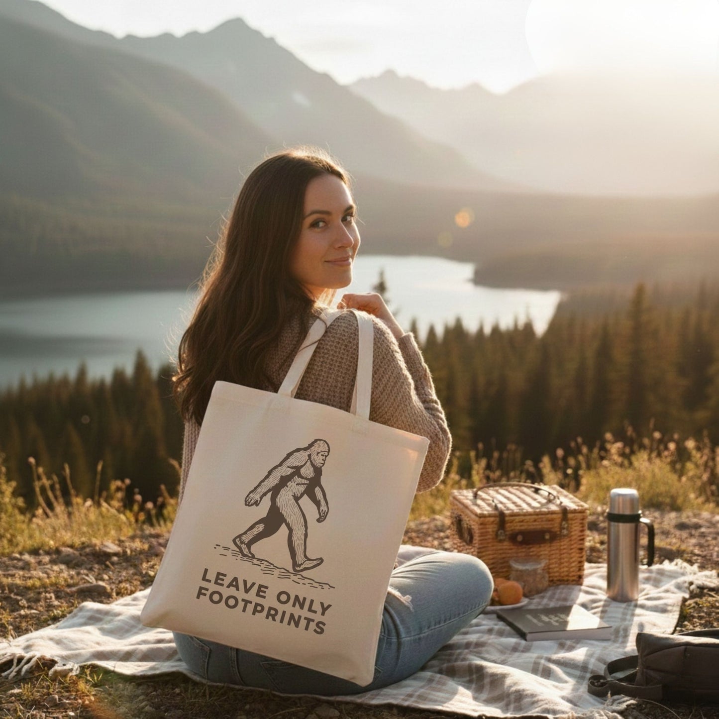 Bigfoot Canvas Tote Bag — 'Leave Only Footprints' Sasquatch Eco Shopper