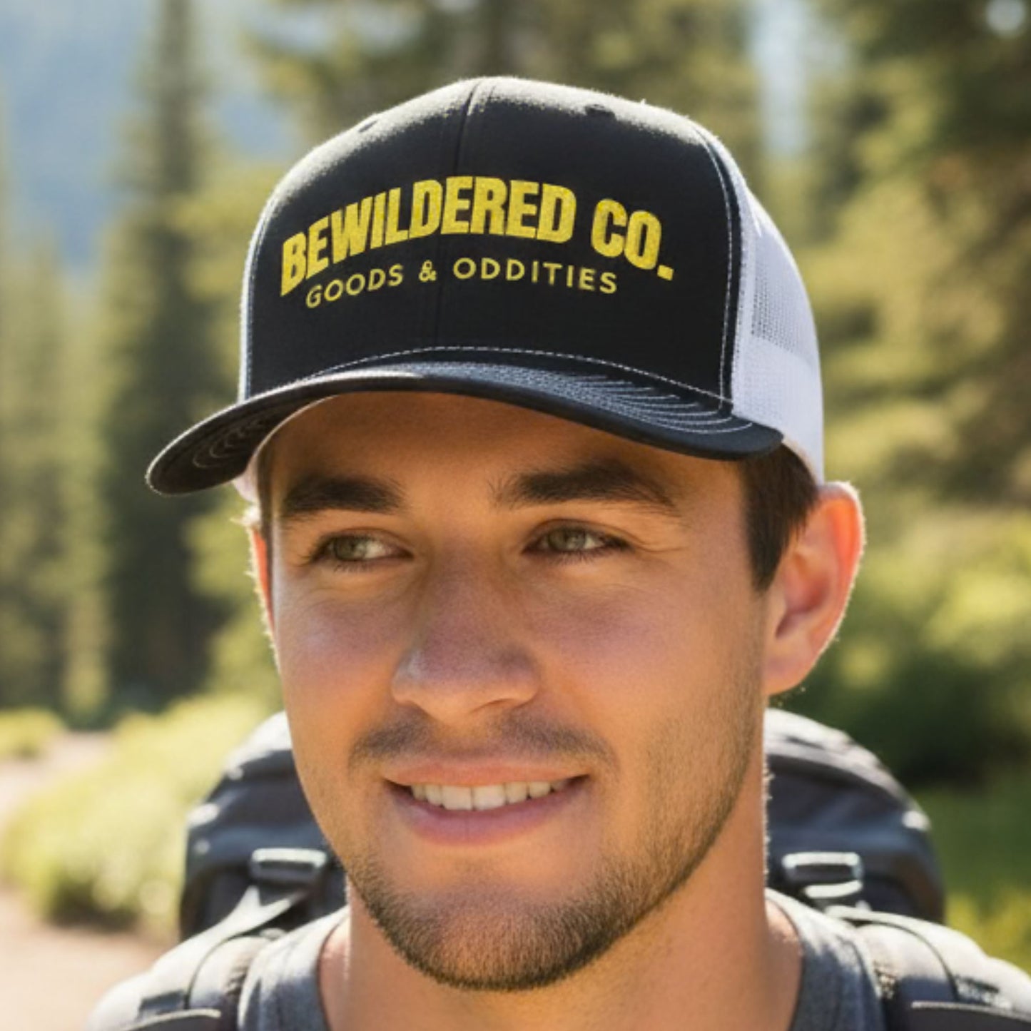 Bewildered Co. Embroidered Trucker Cap — 'Goods & Oddities' Snapback hat