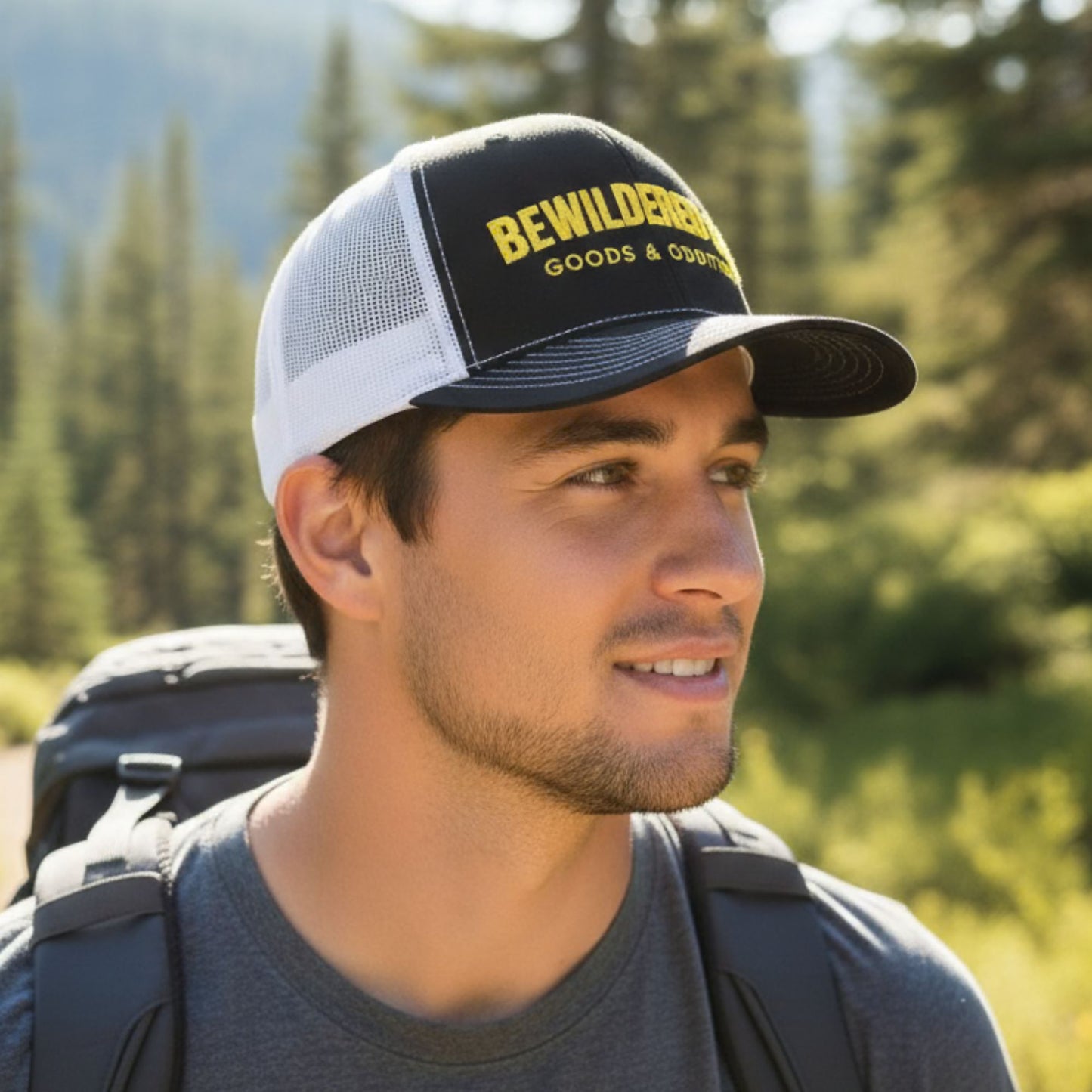 Bewildered Co. Embroidered Trucker Cap — 'Goods & Oddities' Snapback hat