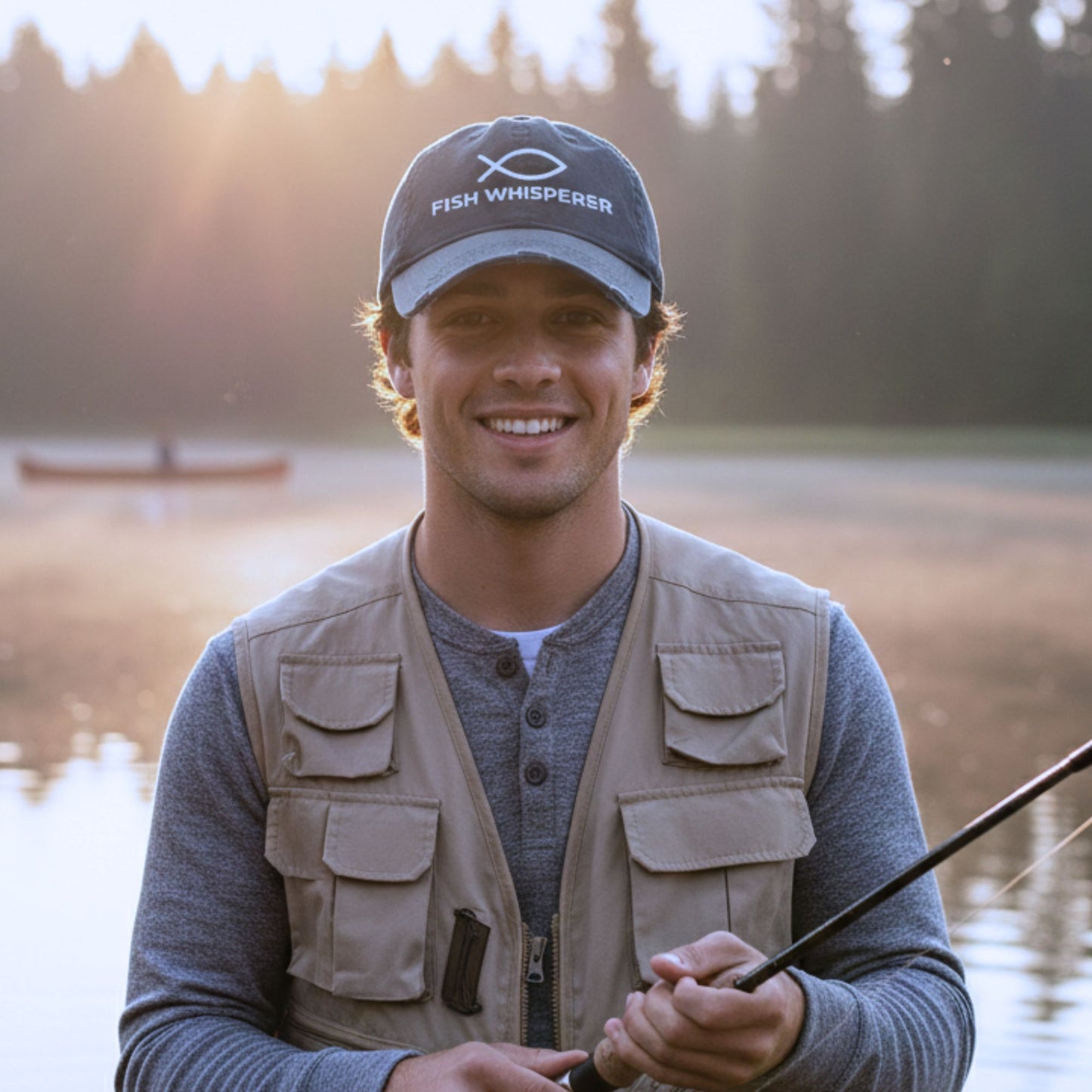 Distressed Dad Hat — Fish Whisperer Embroidered Fishing Cap