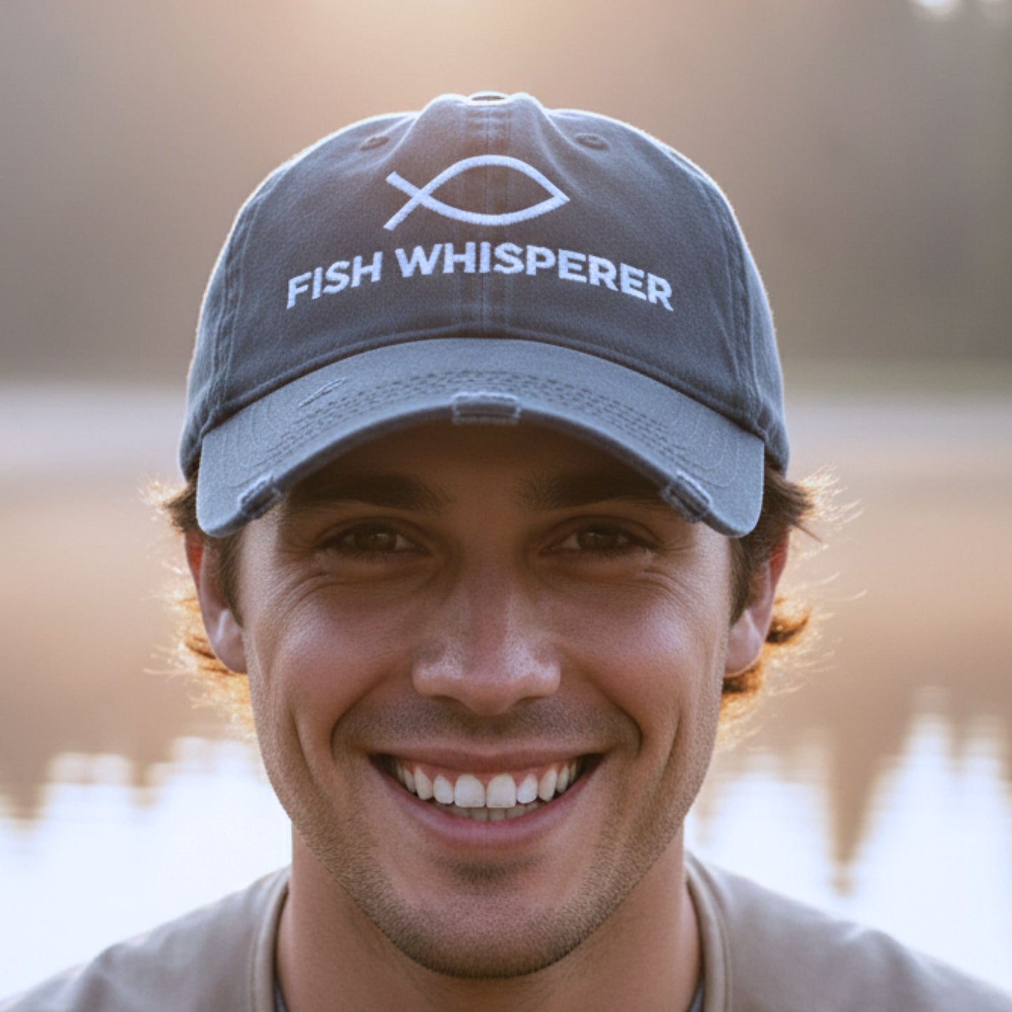 Distressed Dad Hat — Fish Whisperer Embroidered Fishing Cap