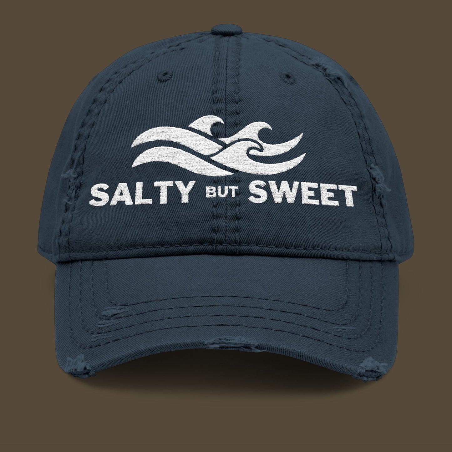 Distressed Dad Hat — "Salty but Sweet" Embroidered Wave Cap